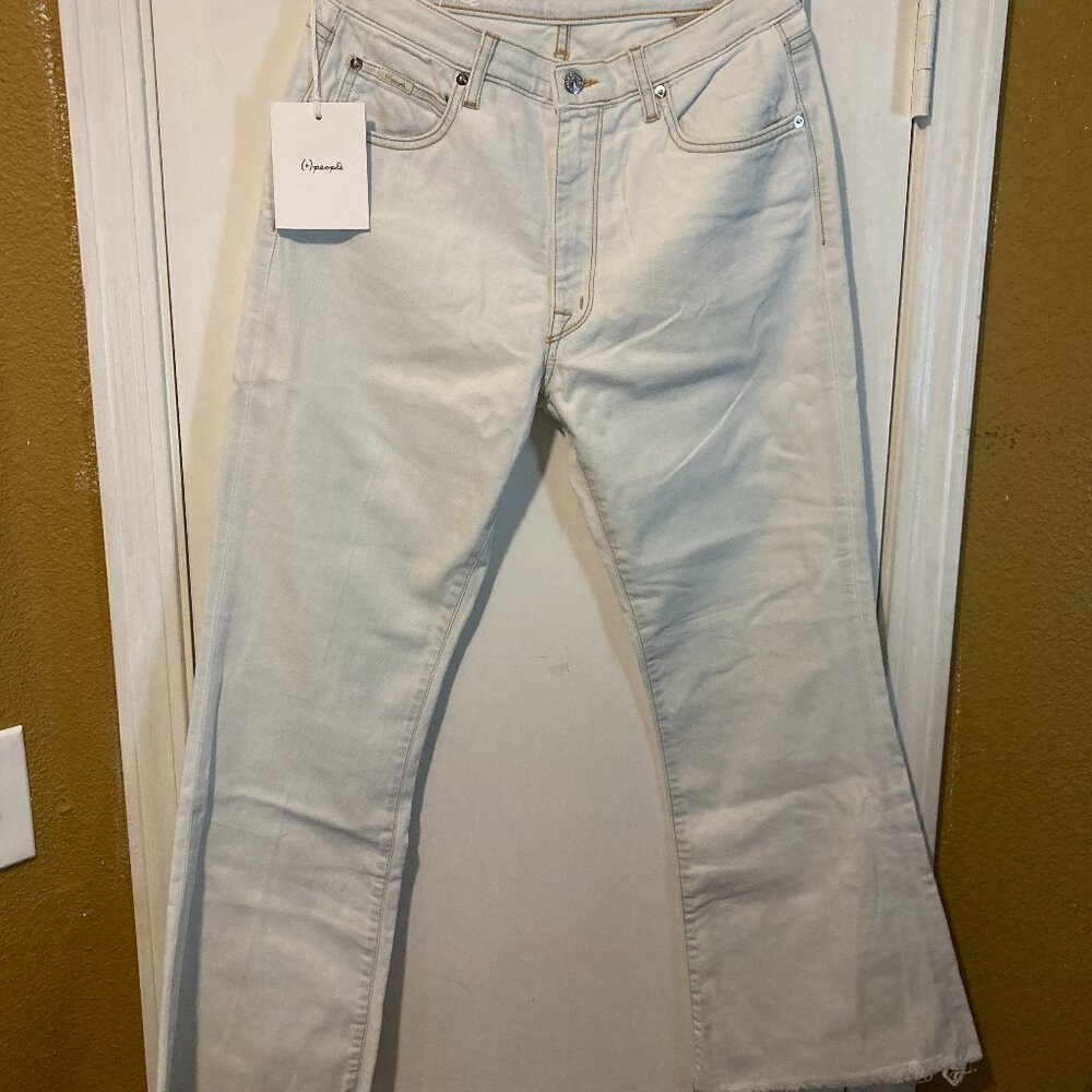 (+) People women's size 29 raw hem distressed dyed relaxed boot cut INGRID jeans